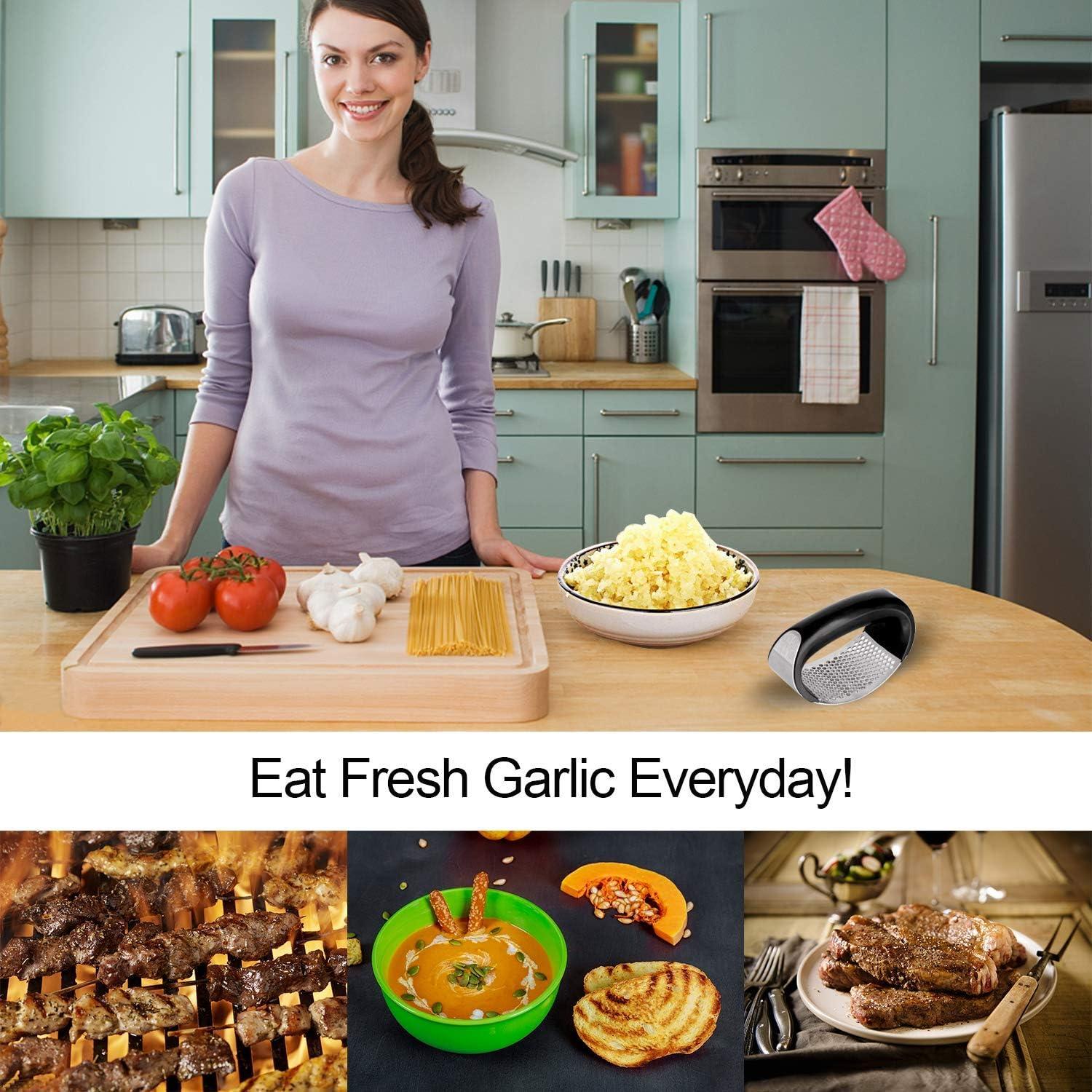 Prensa de Ajo JOMIHONEY Acero Inoxidable con Pelador y Cepillo