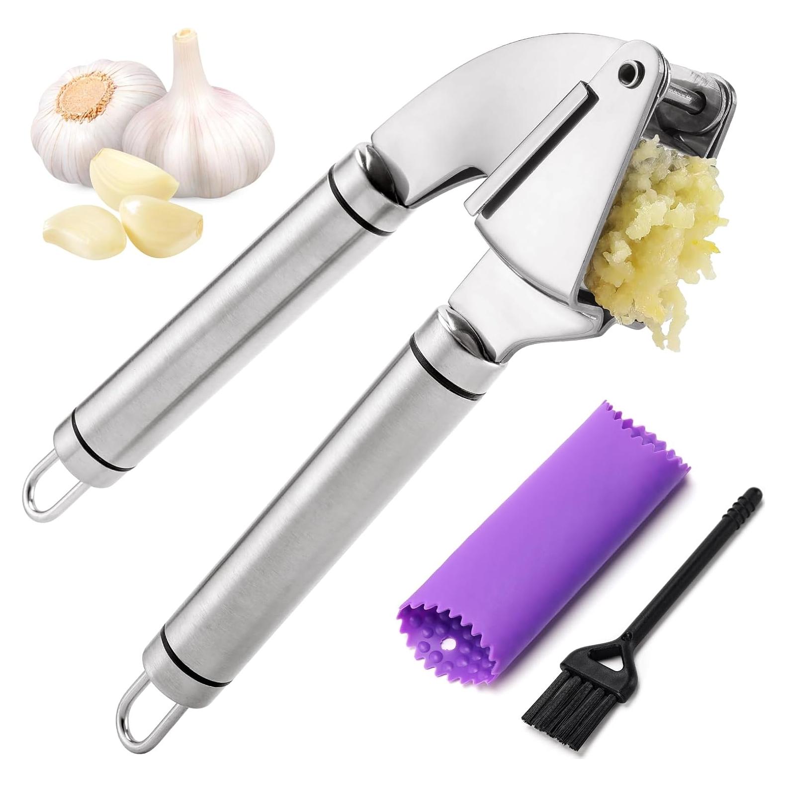 Prensa de Ajo BURLIHOME Acero Inoxidable con Pelador 290g
