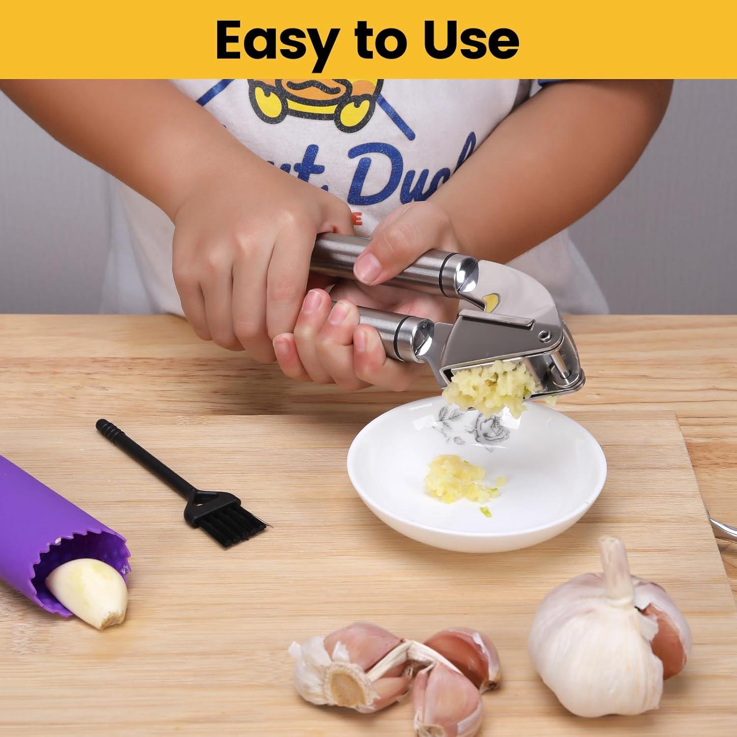 Prensa de Ajo BURLIHOME Acero Inoxidable con Pelador 290g