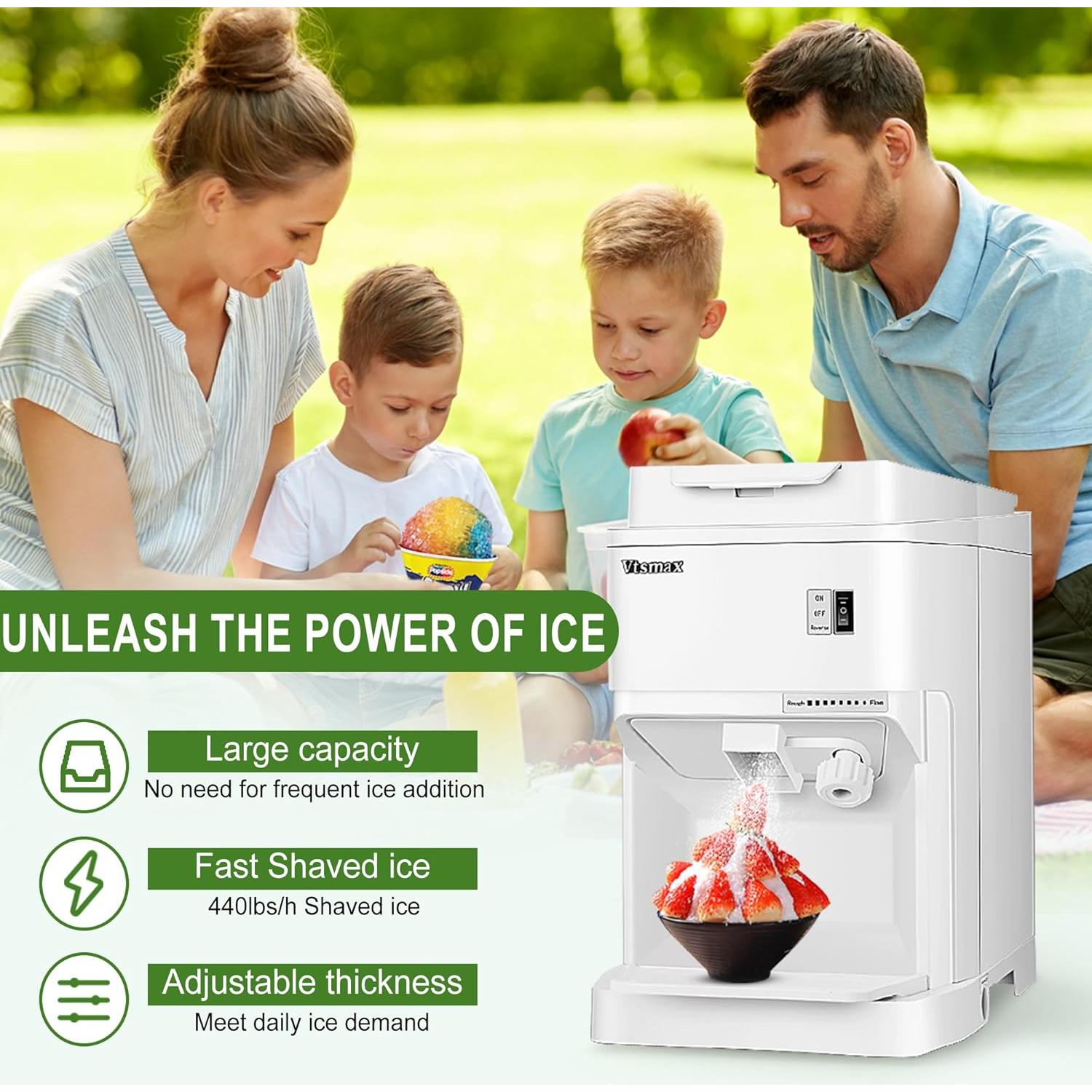 Trituradora de Hielo Vtsmax 350W Ajustable 440kg/h para Fiestas