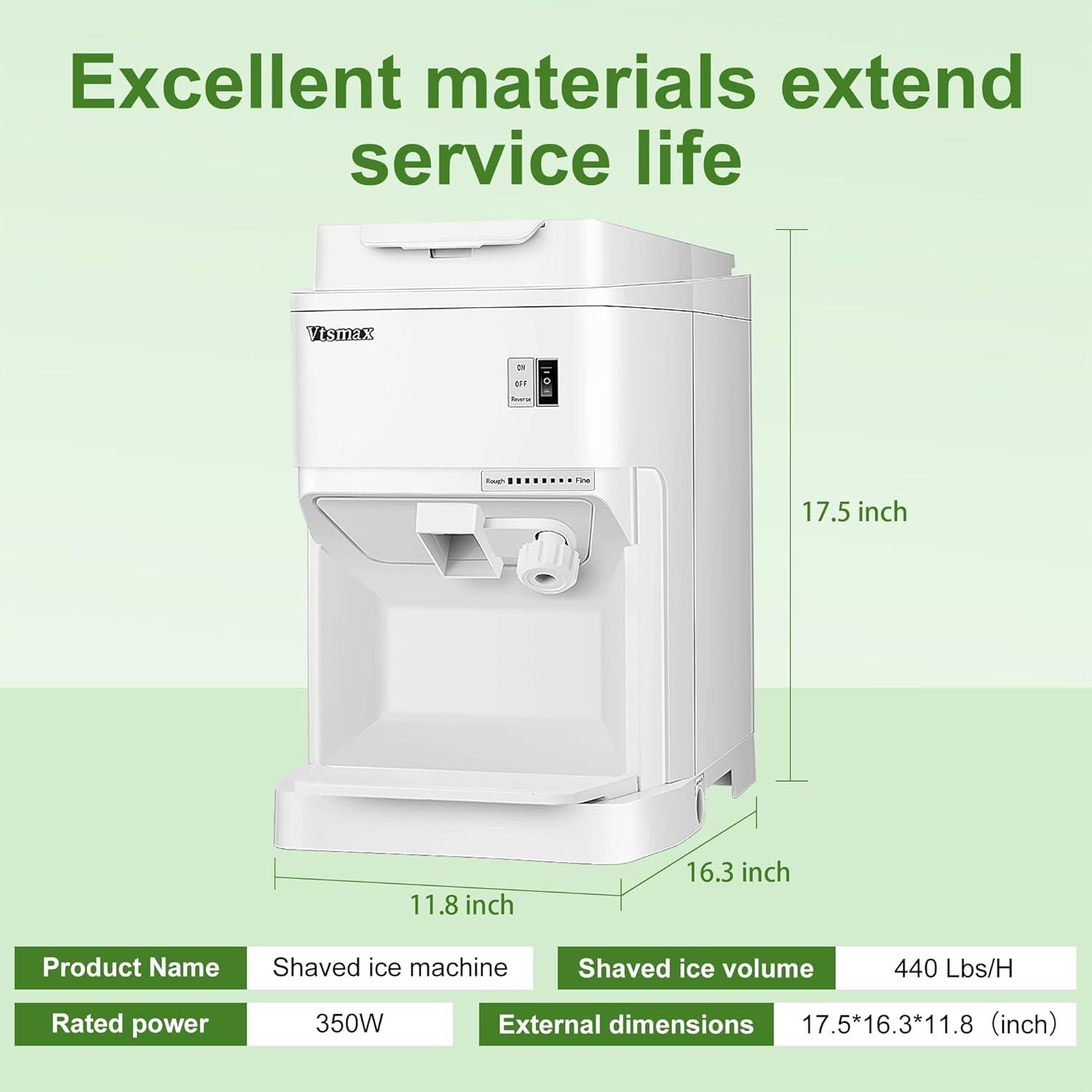 Trituradora de Hielo Vtsmax 350W Ajustable 440kg/h para Fiestas