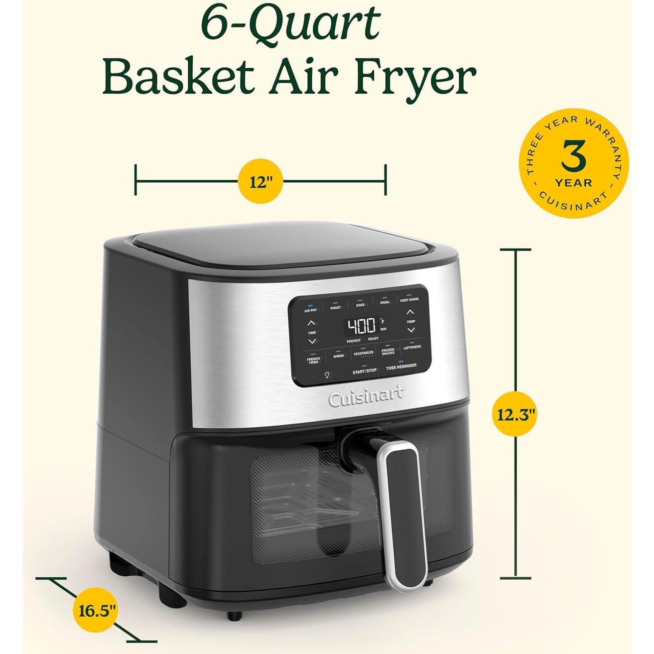 Freidora de Aire Cuisinart AIR-200NAS 6 Qt, 5 Funciones, Acero Inoxidable