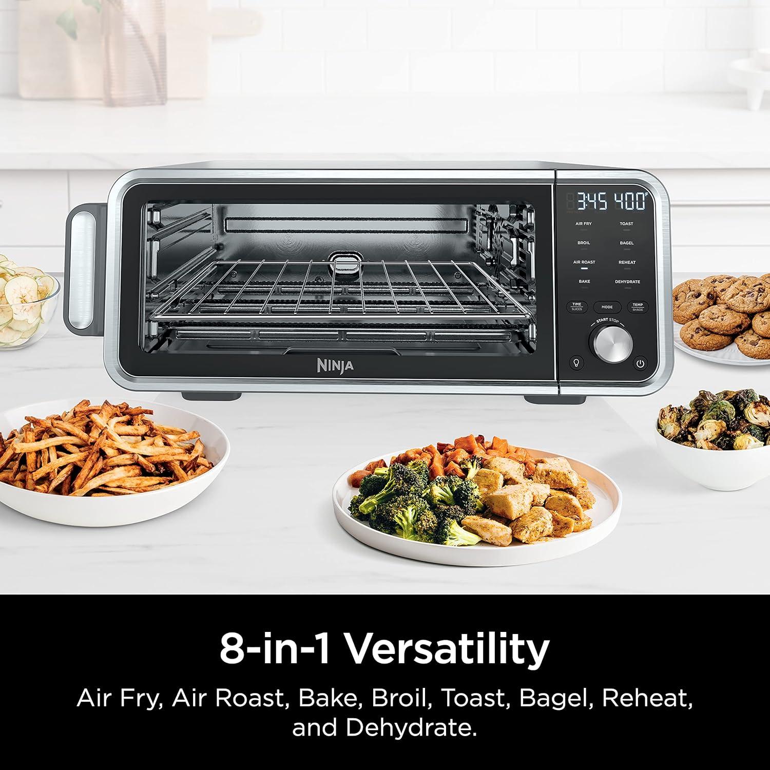 Ninja SP201/FT205CO Digital Air Fry Pro Countertop 8-in-1 Oven with Extended Height, XL Capacity, Flip Up & Away, Basket, Wire Rack Crumb Tray, Silver, Black (Renewed)