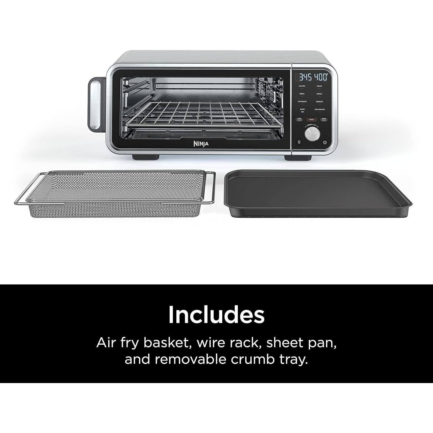 Ninja SP201/FT205CO Digital Air Fry Pro Countertop 8-in-1 Oven with Extended Height, XL Capacity, Flip Up & Away, Basket, Wire Rack Crumb Tray, Silver, Black (Renewed)