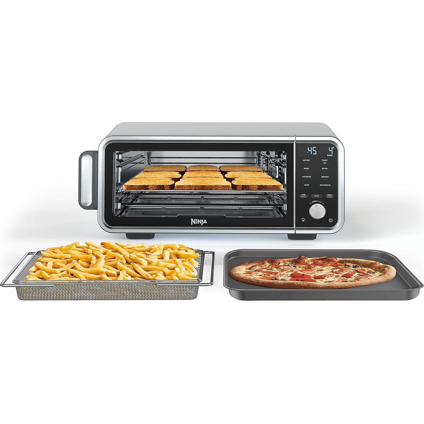 Ninja SP201/FT205CO Digital Air Fry Pro Countertop 8-in-1 Oven with Extended Height, XL Capacity, Flip Up & Away, Basket, Wire Rack Crumb Tray, Silver, Black (Renewed)