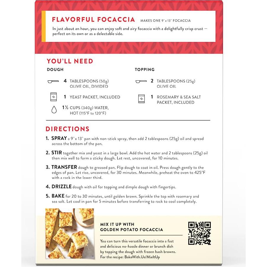 Kit de Mezcla de Focaccia King Arthur 18.4 oz - Listo en 1 hora