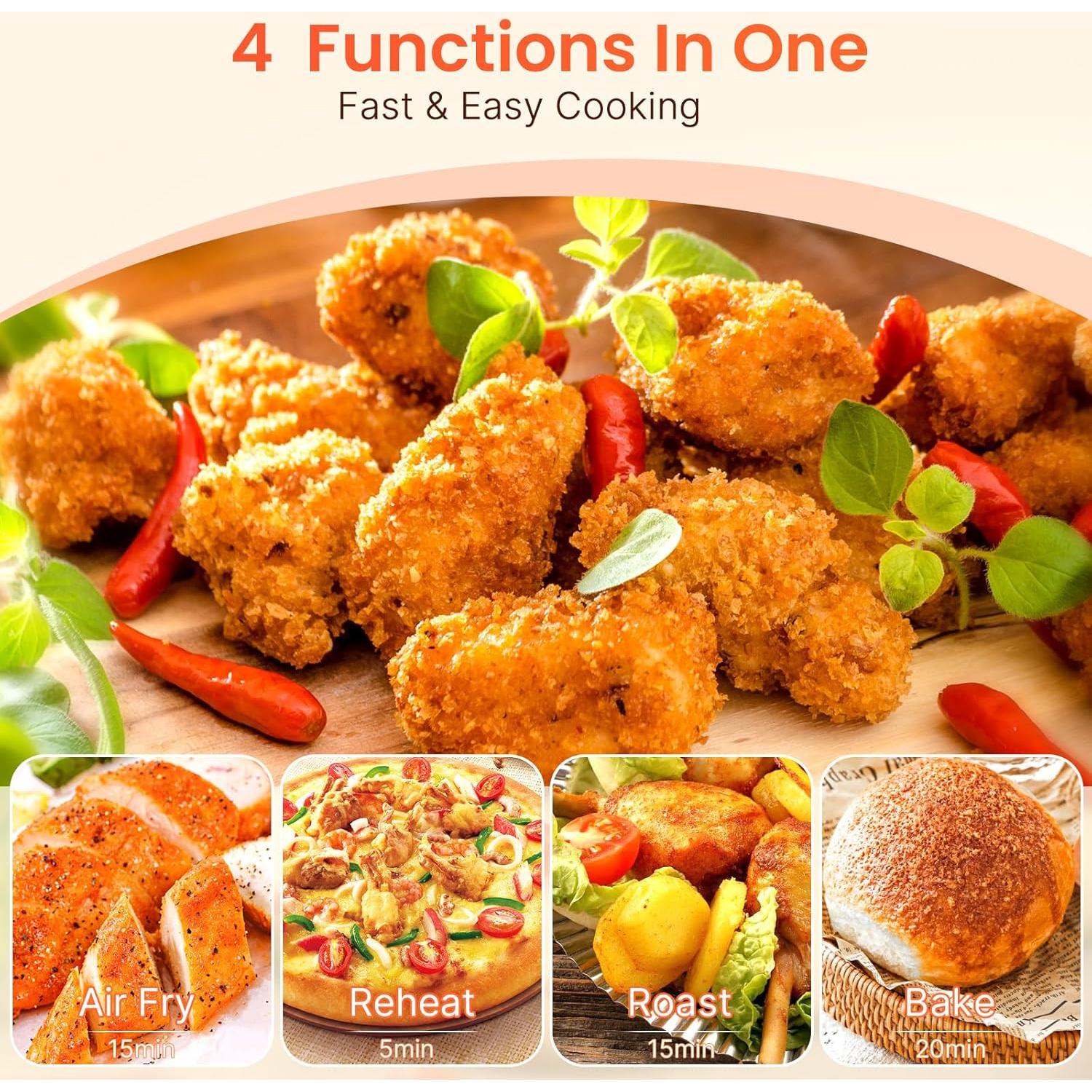 Freidora de Aire Compacta Topzee 2.1L Roja, 4 en 1, 1000W