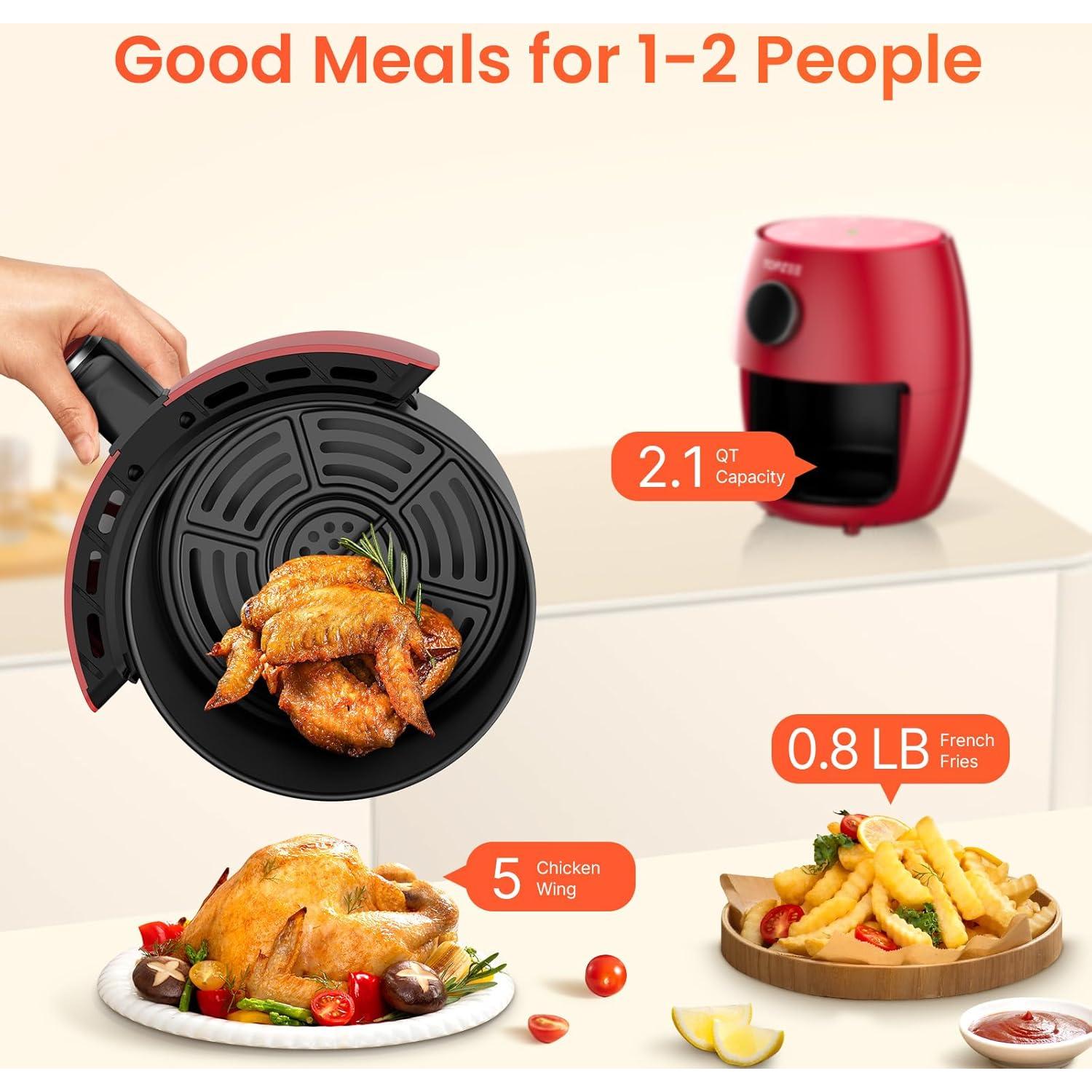 Freidora de Aire Compacta Topzee 2.1L Roja, 4 en 1, 1000W