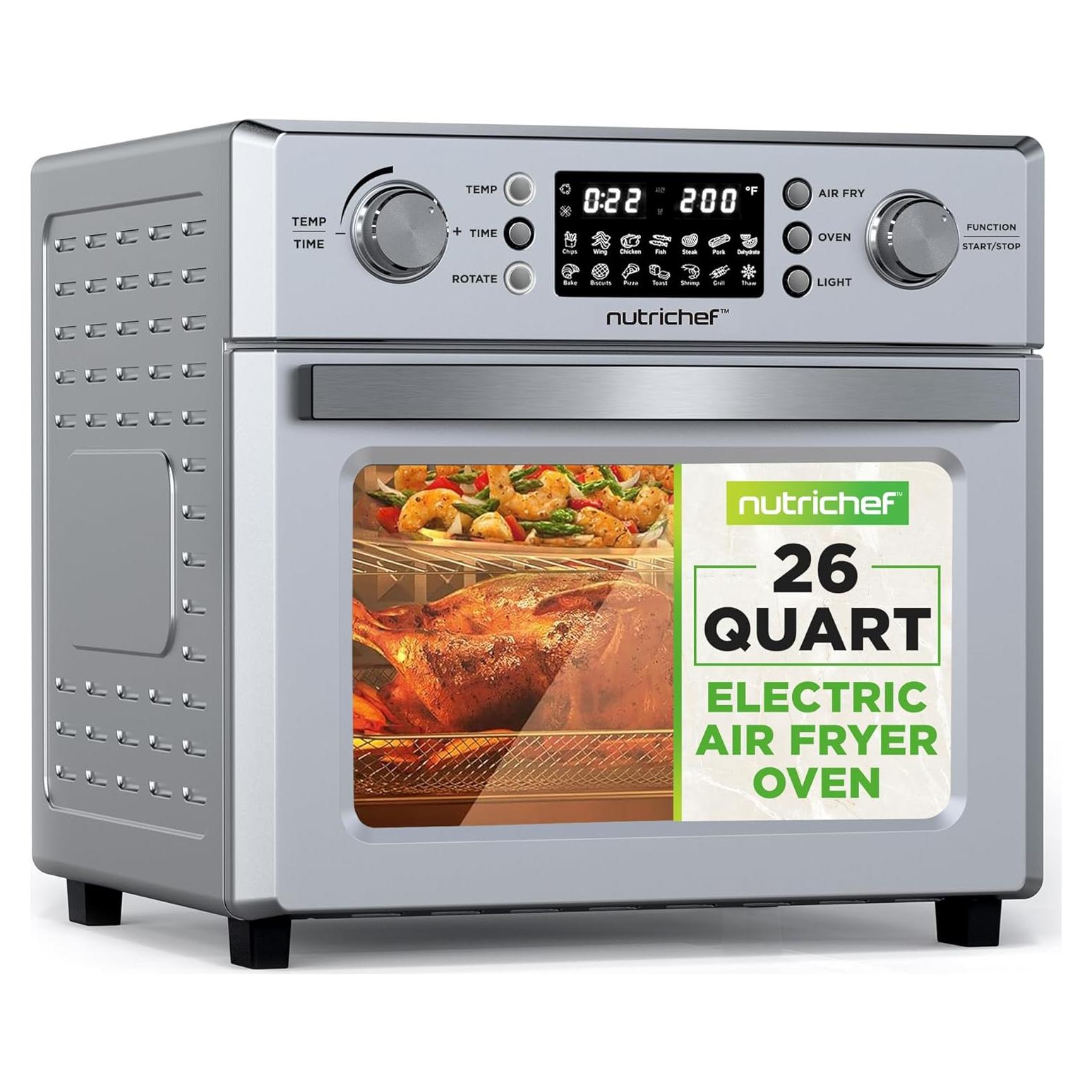 Horno de Aire Eléctrico NutriChef 26L 1700W con 10 Presets