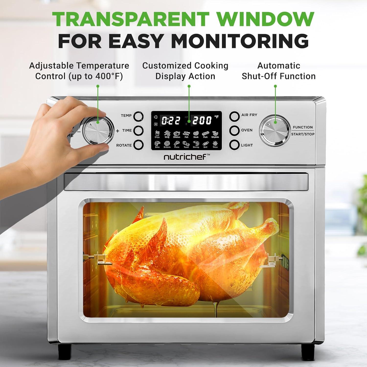 Horno de Aire Eléctrico NutriChef 26L 1700W con 10 Presets