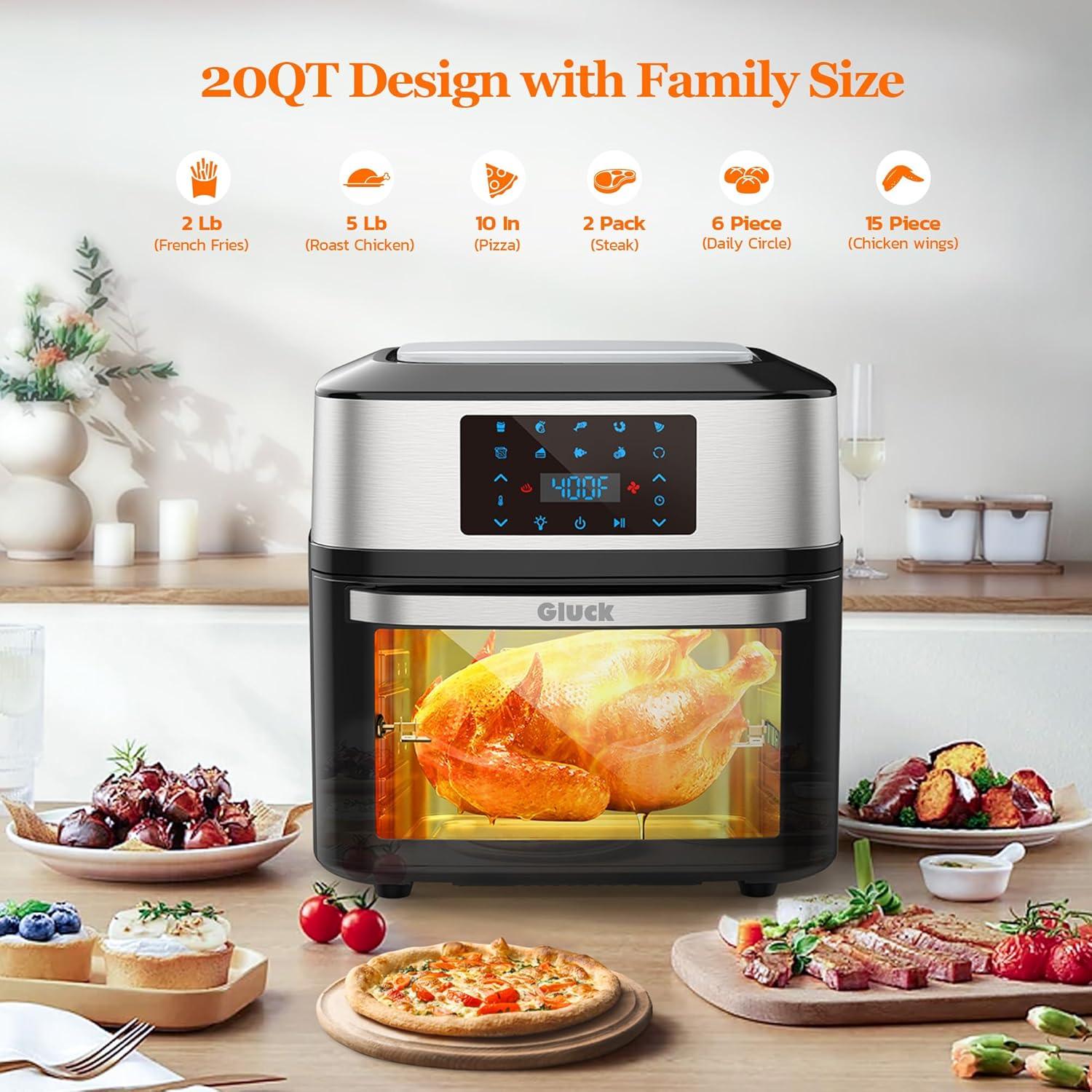 Air Fryer Oven Large 20 QT, 10-in-1 Toaster Oven Air Fryer Combo with Window for Family, Airfryer Oven with Rotisserie, 3 Dehydrating Racks