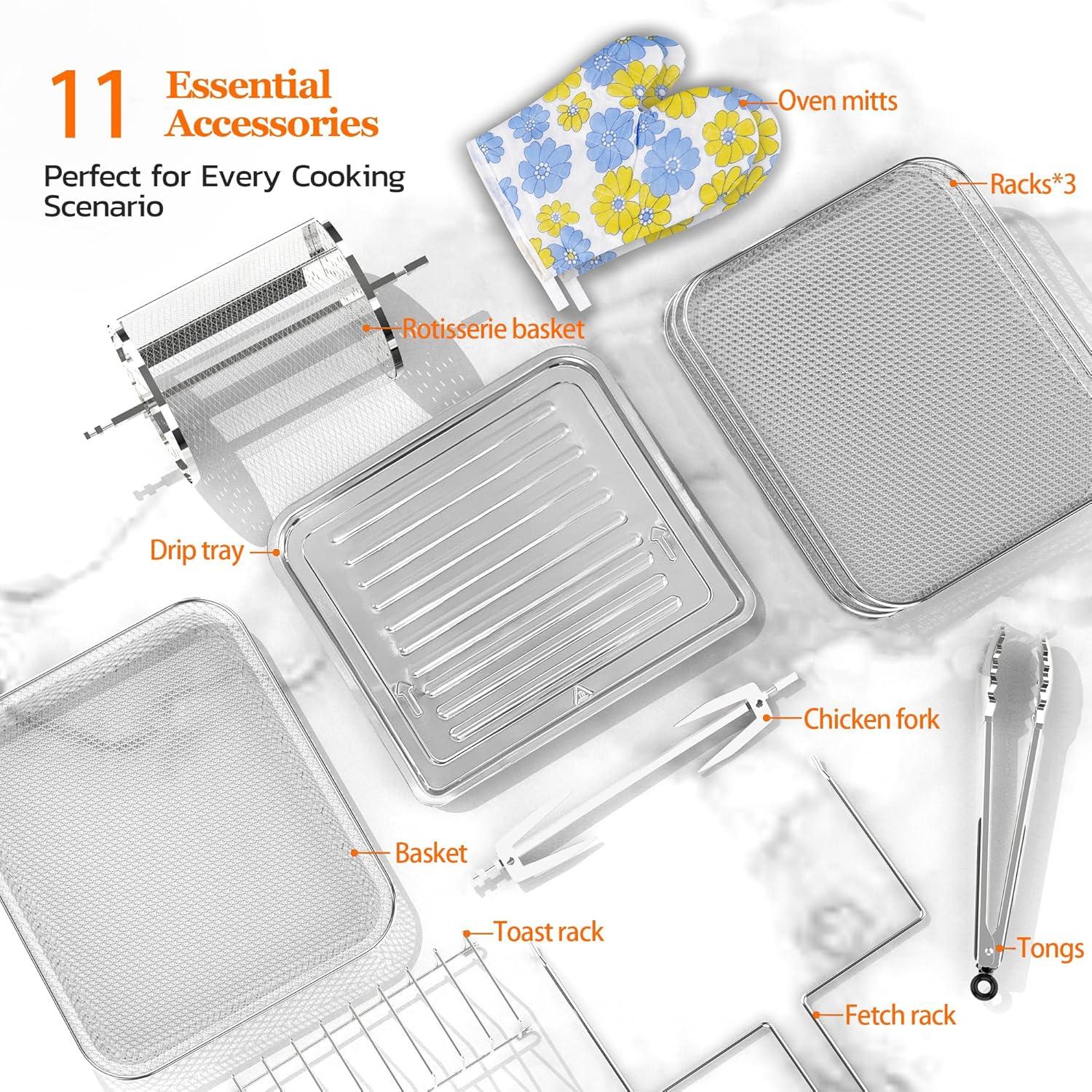 Air Fryer Oven Large 20 QT, 10-in-1 Toaster Oven Air Fryer Combo with Window for Family, Airfryer Oven with Rotisserie, 3 Dehydrating Racks