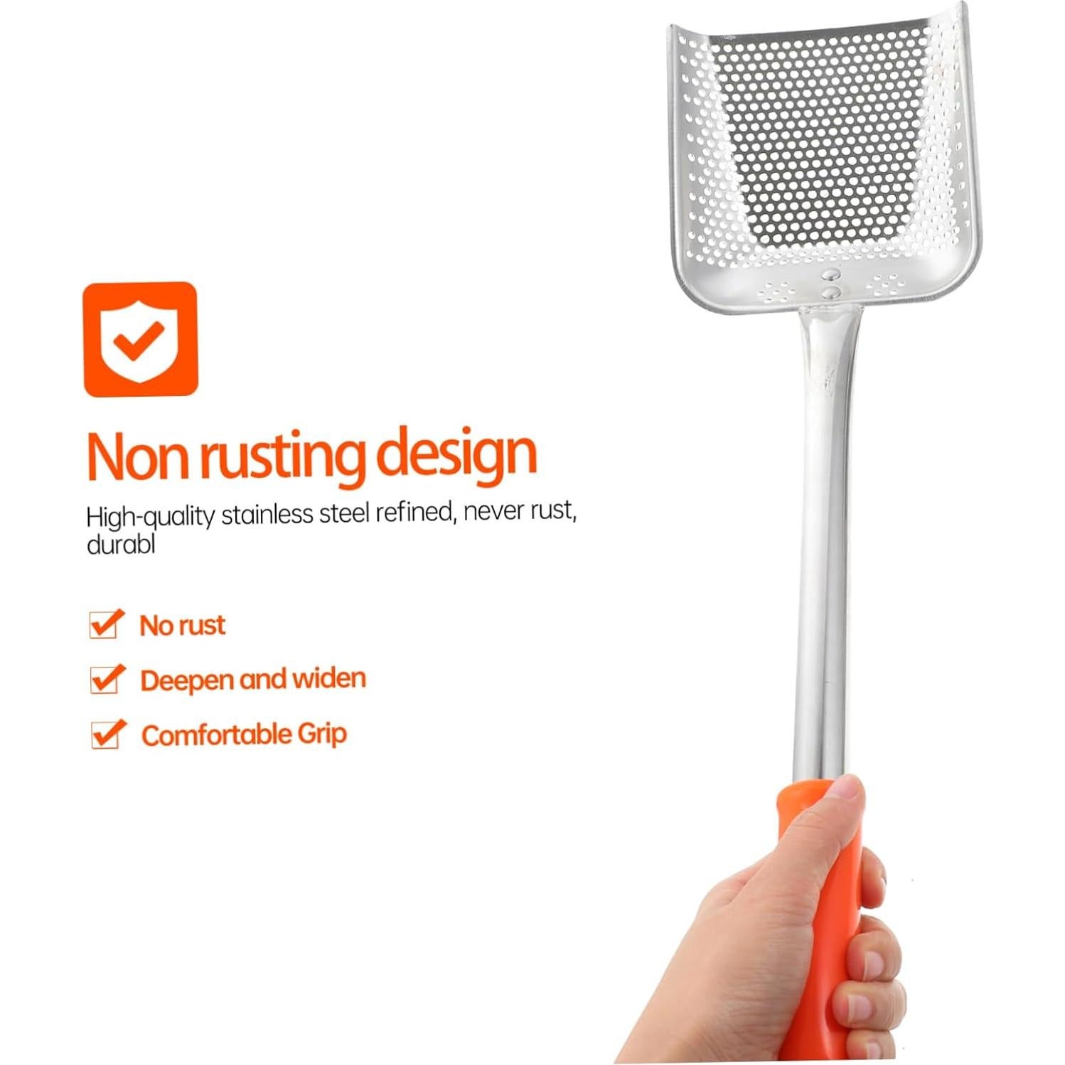 Cernidor de Acero Inoxidable Amosfun 49.5x2.5cm con Mango