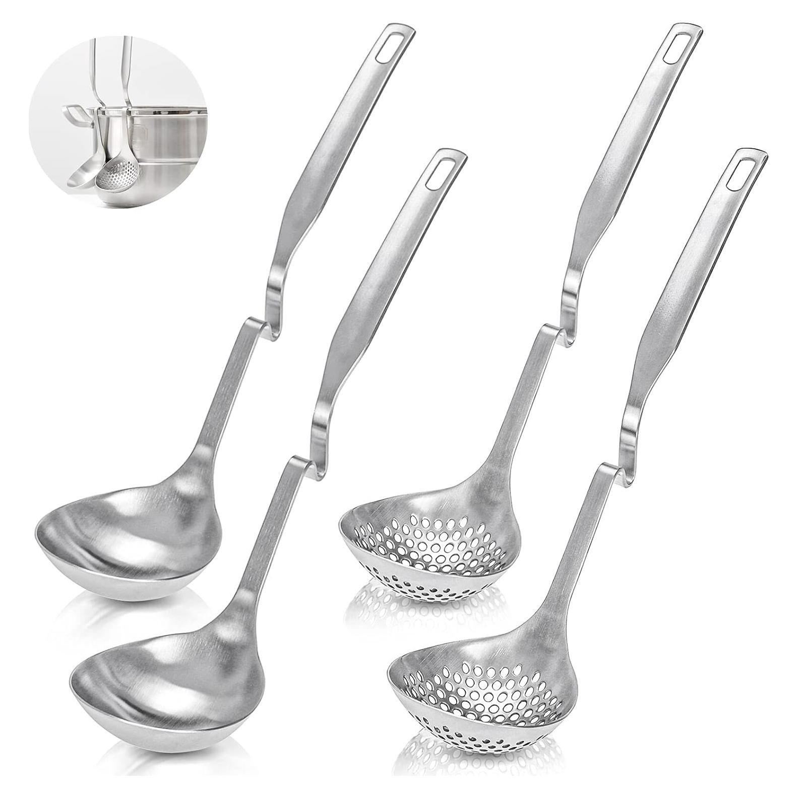 Juego de Cucharones Coladores Peohud de Acero Inoxidable 4 Piezas