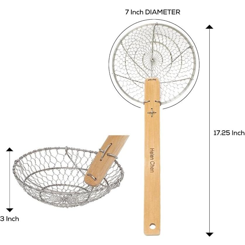 Colador Araña Acero Inoxidable Helen 17,78 cm Mango Bambú