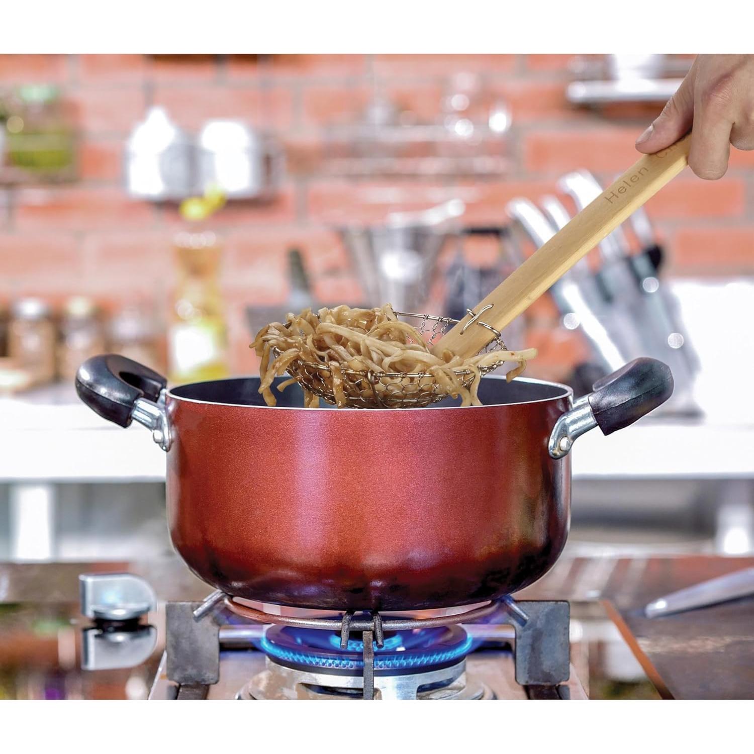 Colador Araña Acero Inoxidable Helen 17,78 cm Mango Bambú