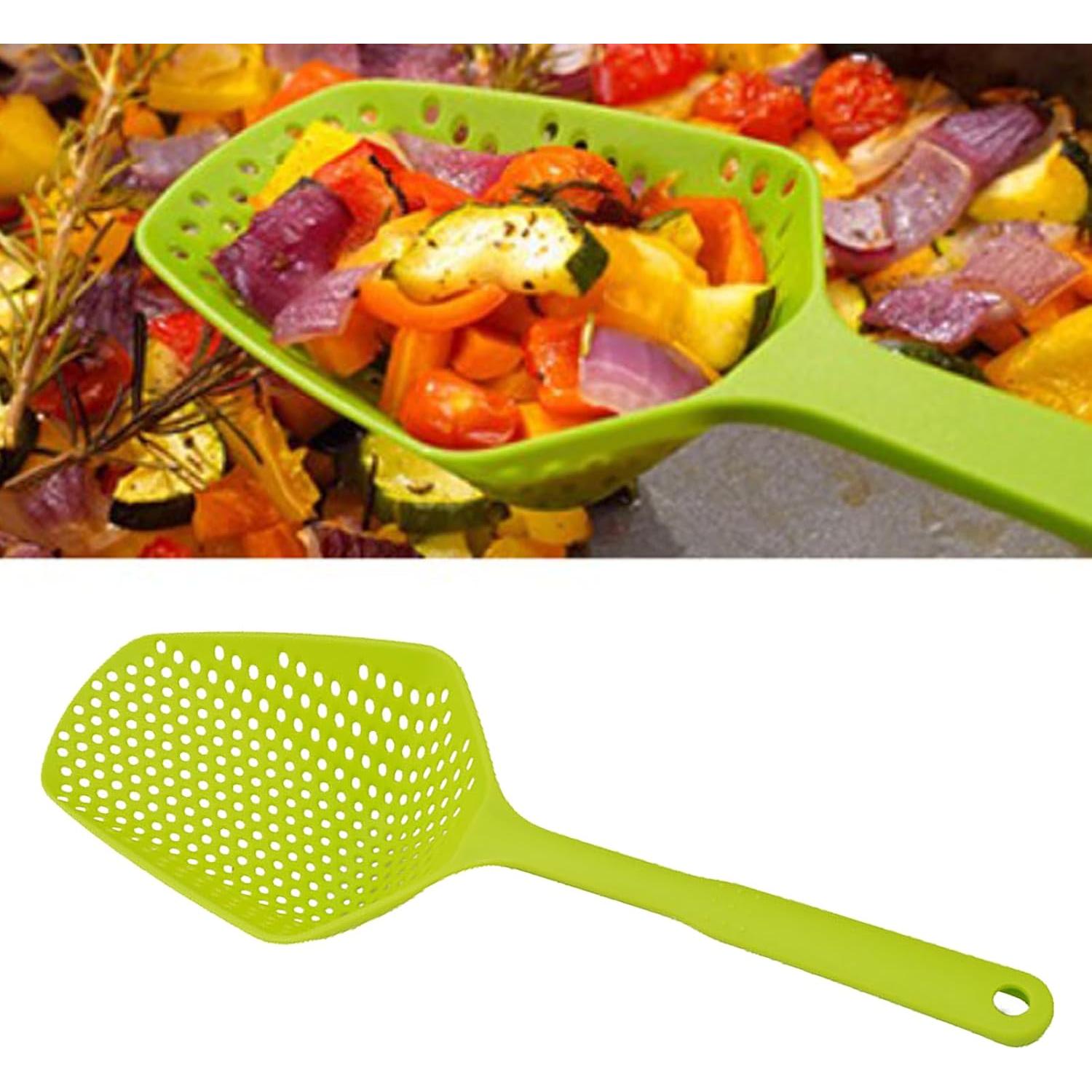 Food Scoop Colander, Plastic Integrated Multifunctional Slotted Spoon, Plastic Heat-Resistant Large Slotted Strainer and Skimmer for Pasta, Vegetables, Salad