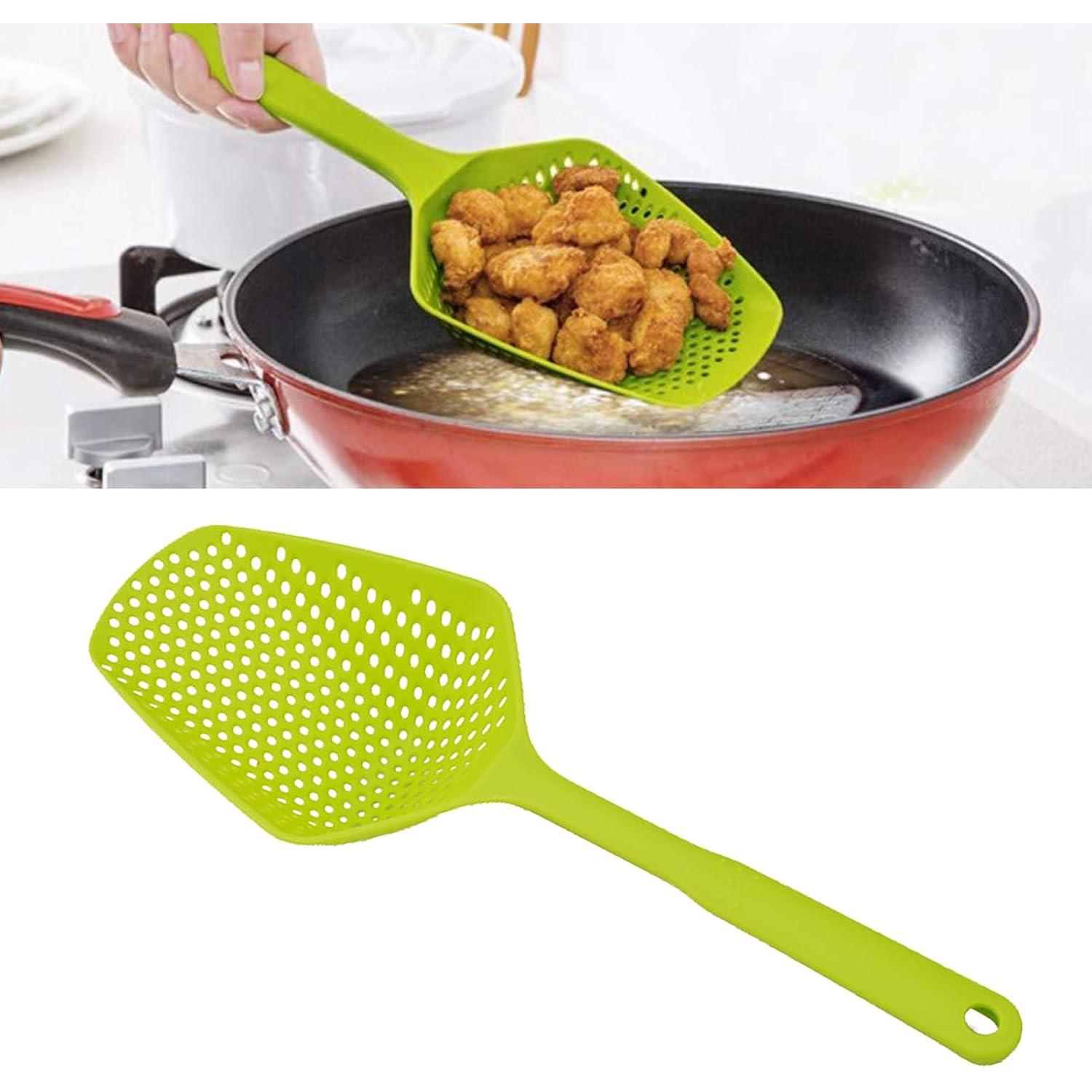 Food Scoop Colander, Plastic Integrated Multifunctional Slotted Spoon, Plastic Heat-Resistant Large Slotted Strainer and Skimmer for Pasta, Vegetables, Salad