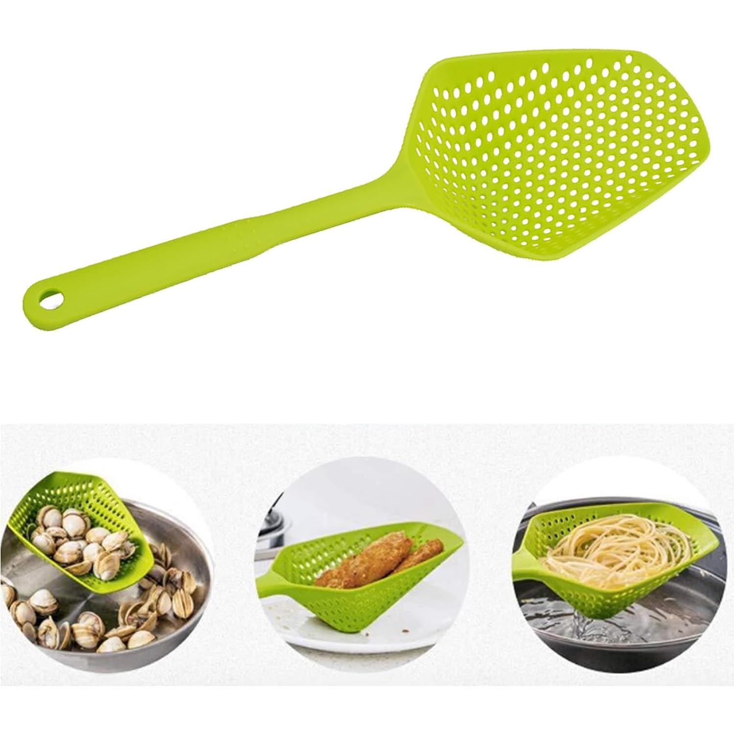 Food Scoop Colander, Plastic Integrated Multifunctional Slotted Spoon, Plastic Heat-Resistant Large Slotted Strainer and Skimmer for Pasta, Vegetables, Salad