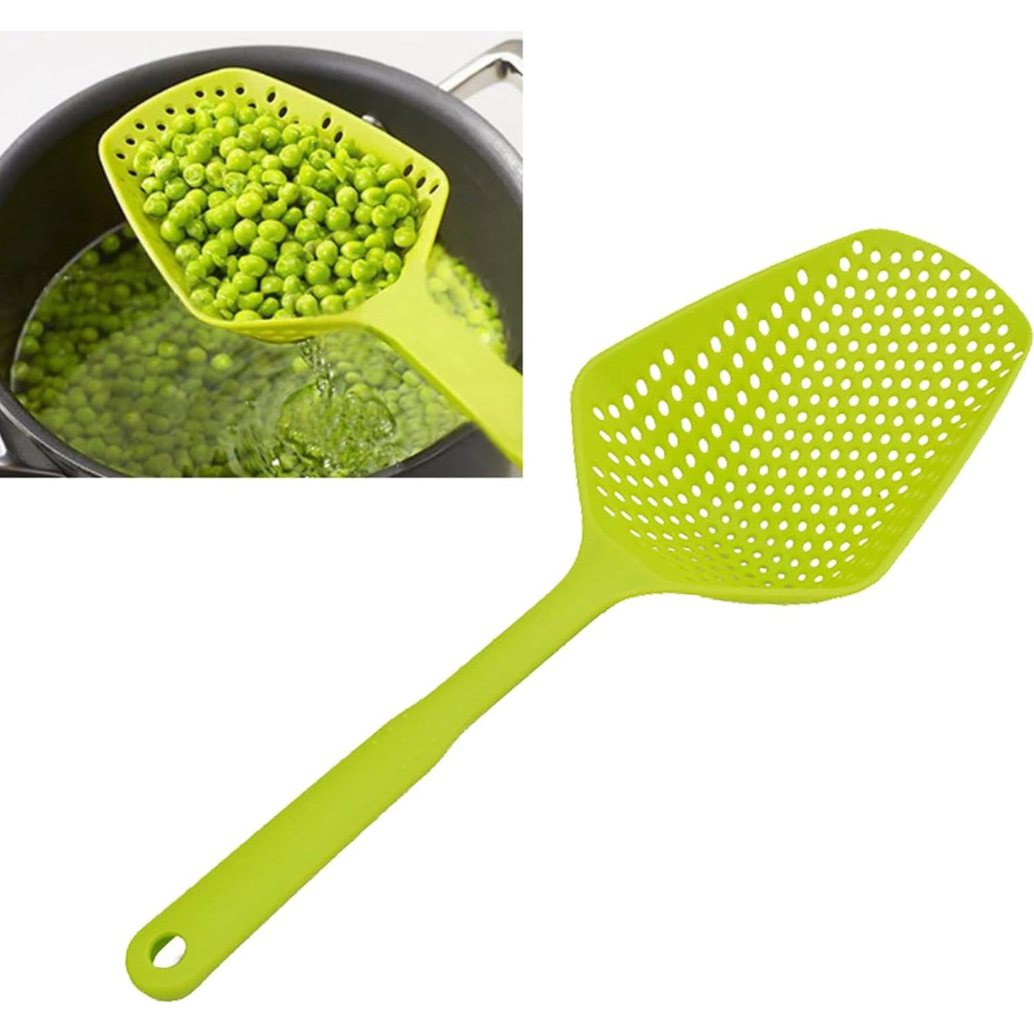 Food Scoop Colander, Plastic Integrated Multifunctional Slotted Spoon, Plastic Heat-Resistant Large Slotted Strainer and Skimmer for Pasta, Vegetables, Salad