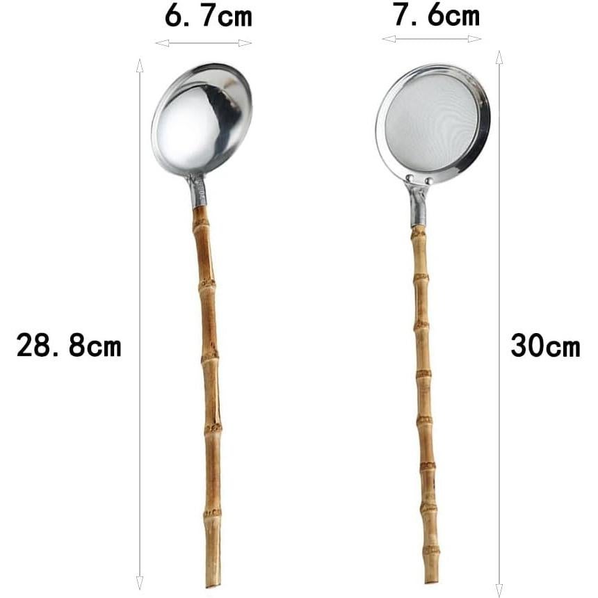 Colador de Cocina Zaoalife Acero Inoxidable 30 cm Mango Bambú