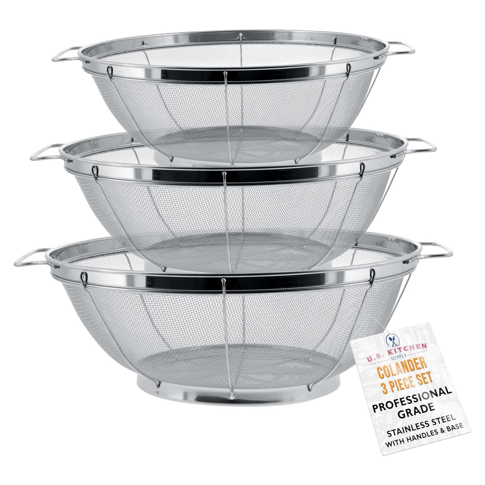 Juego de Coladores de Acero Inoxidable U.S. Kitchen Supply - 3 Piezas