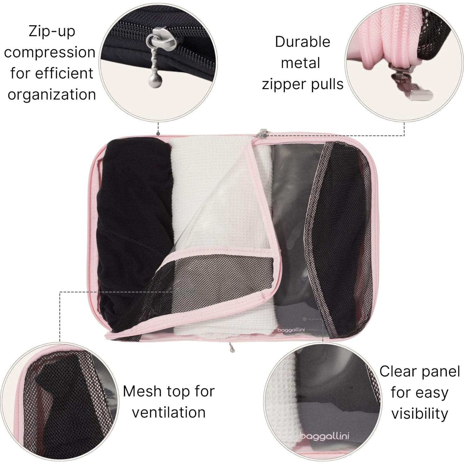 Juego de 3 Cubos de Compresión Baggallini Nylon Rosa