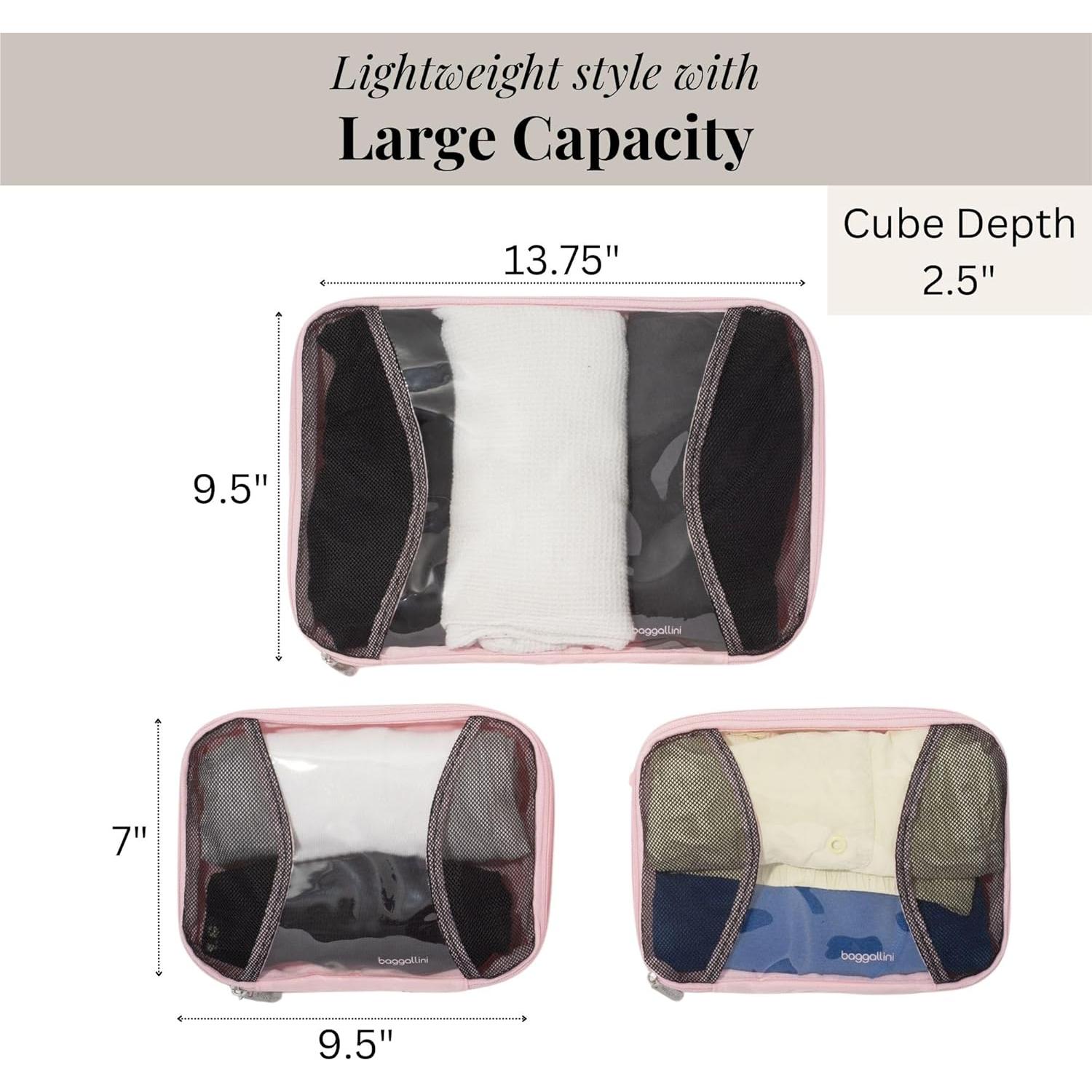 Juego de 3 Cubos de Compresión Baggallini Nylon Rosa