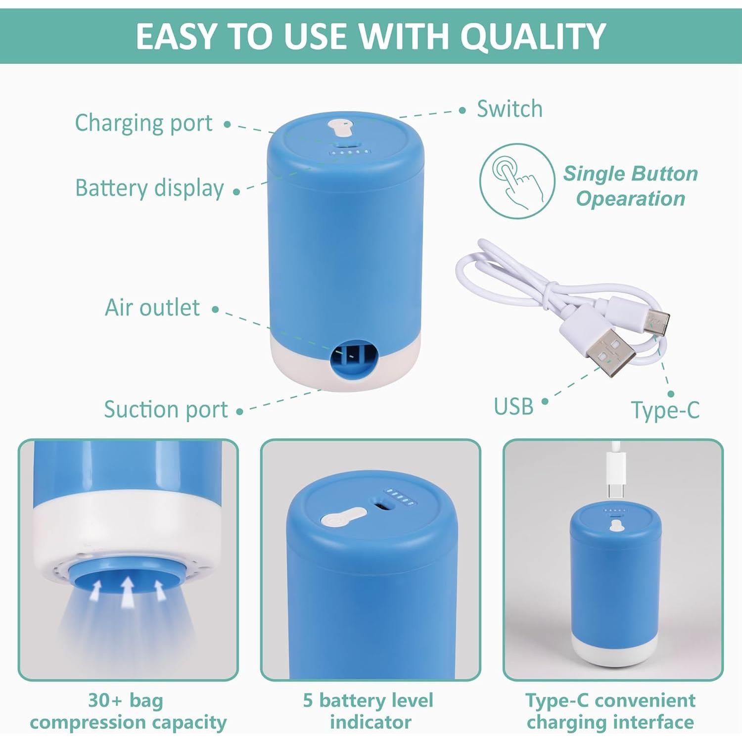 Bolsas de Vacío Cozy Essential 8 Piezas con Bomba Eléctrica