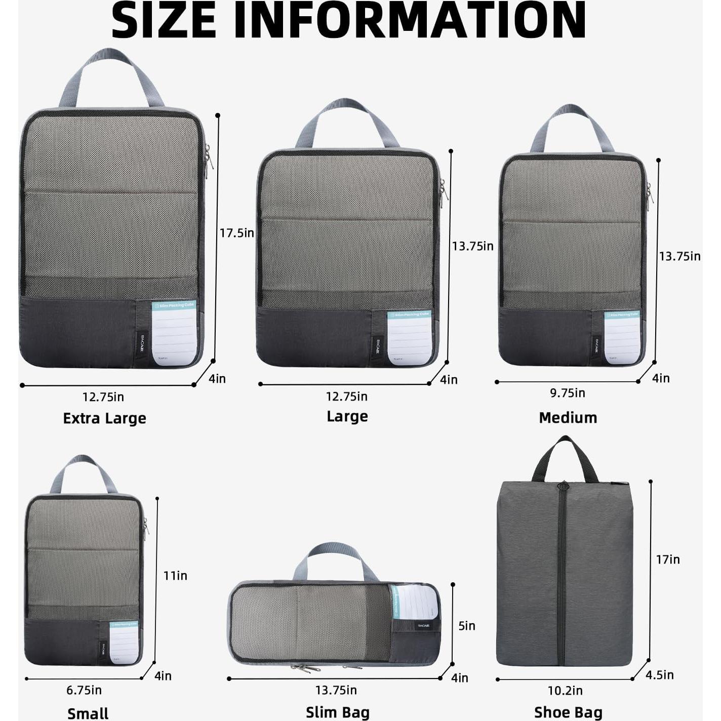 Set de 6 Cubos de Compresión BAGAIL para Viajes Gris