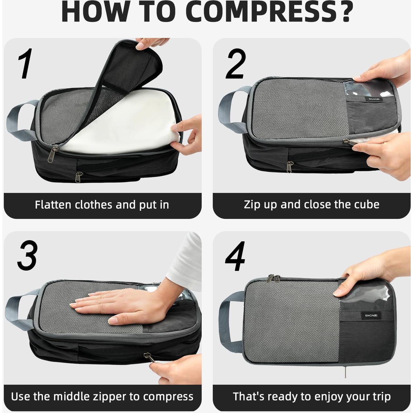 Set de 6 Cubos de Compresión BAGAIL para Viajes Gris