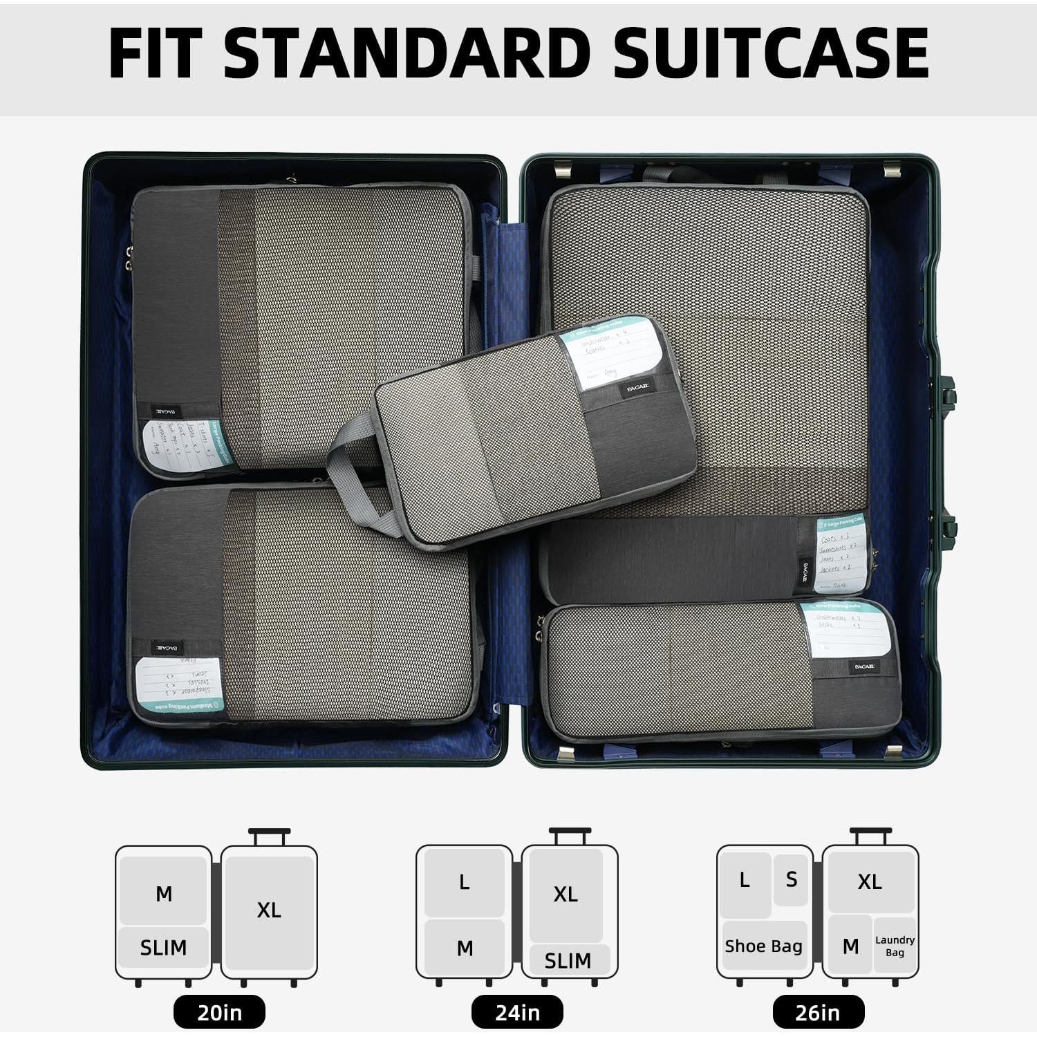 Set de 6 Cubos de Compresión BAGAIL para Viajes Gris