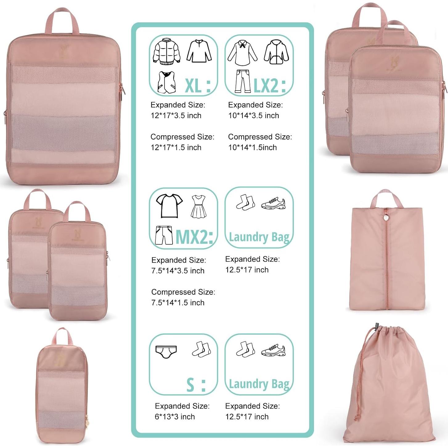 Set de 6 Cubos de Compresión Expandibles Bunnychill Rosa