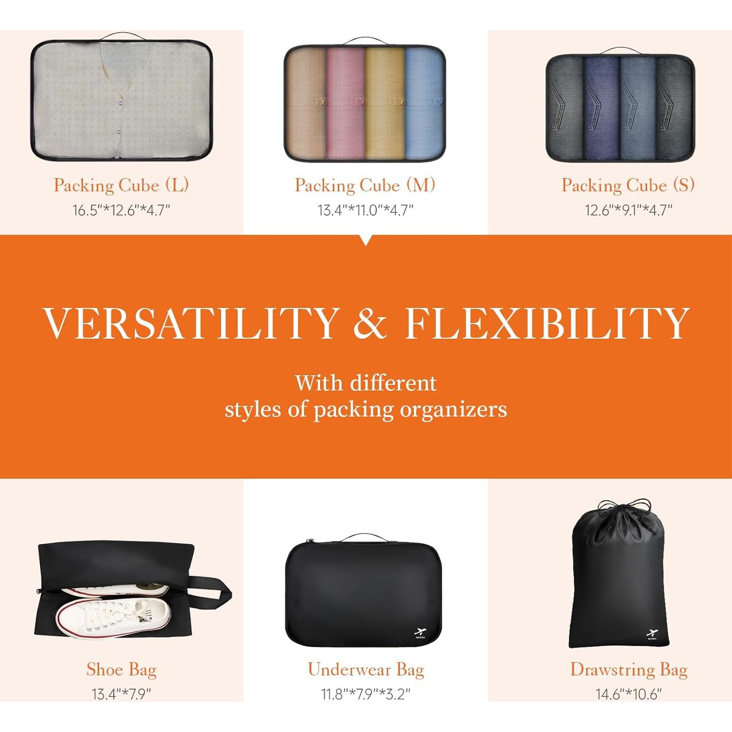 Cubos de Empaque HOTOR 6 Piezas Negro Organizador Viaje