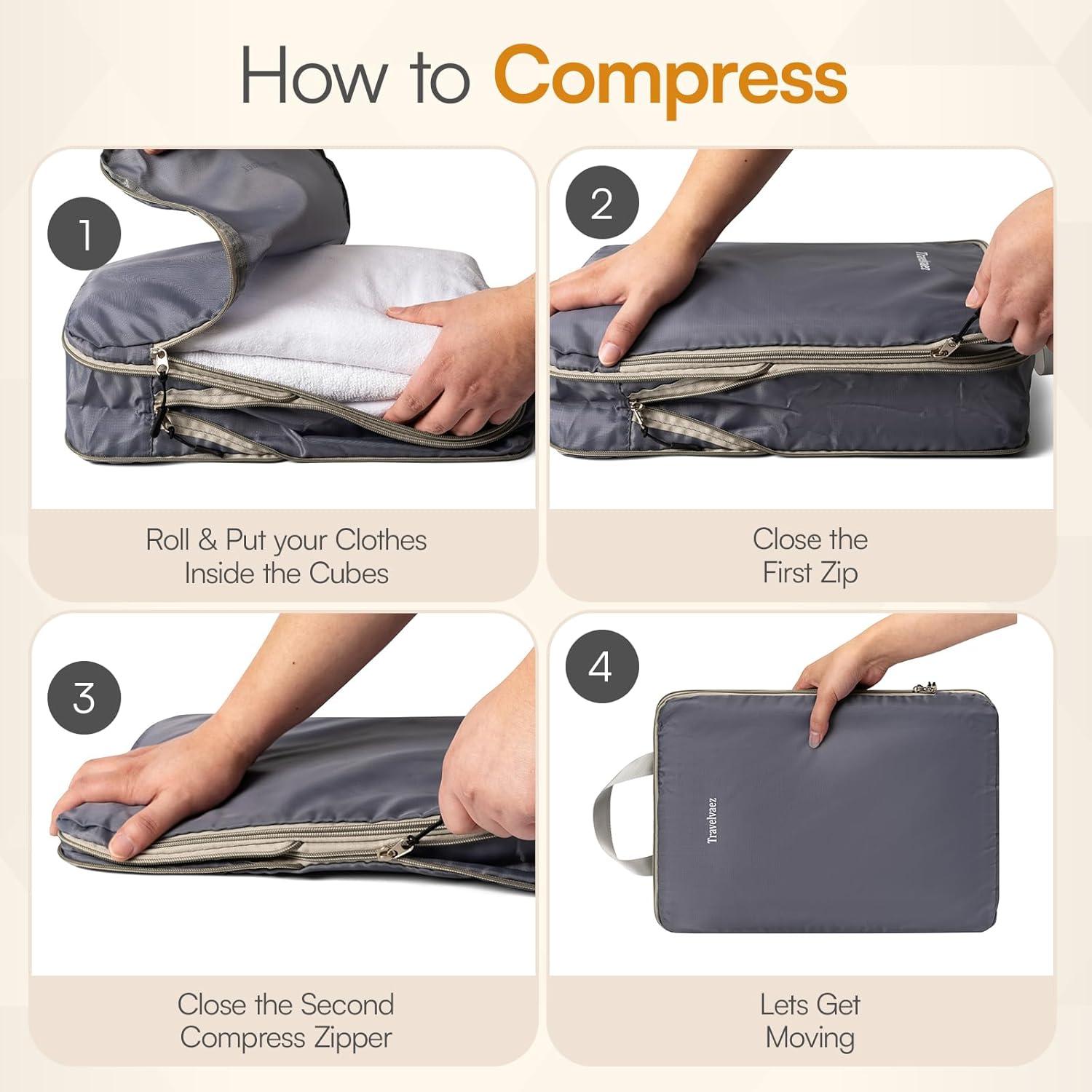 Set de 6 Cubos de Compresión Travelvaez Gris 40x31 cm