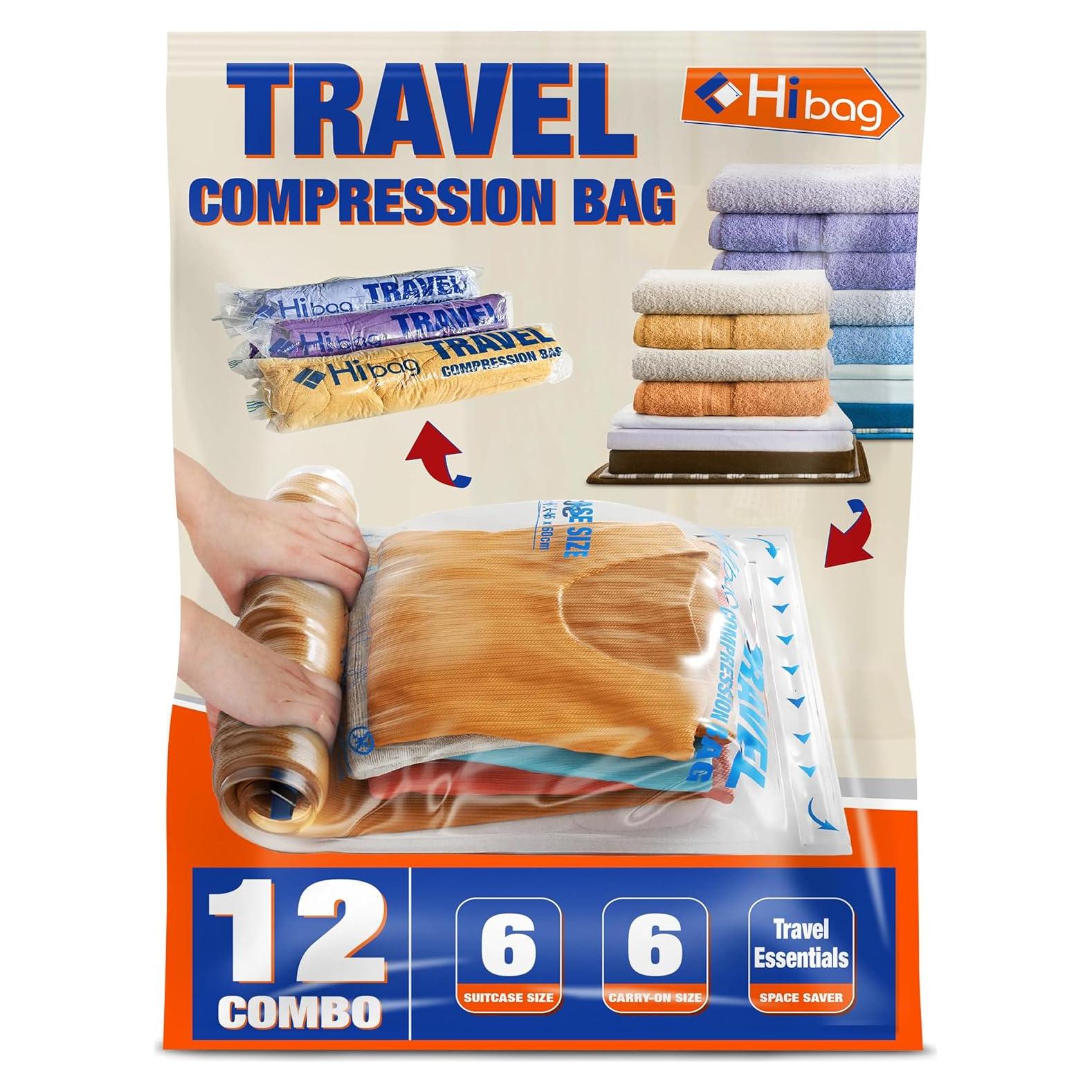 HIBAG 12 Bolsas de Compresión para Viaje Ahorra Espacio