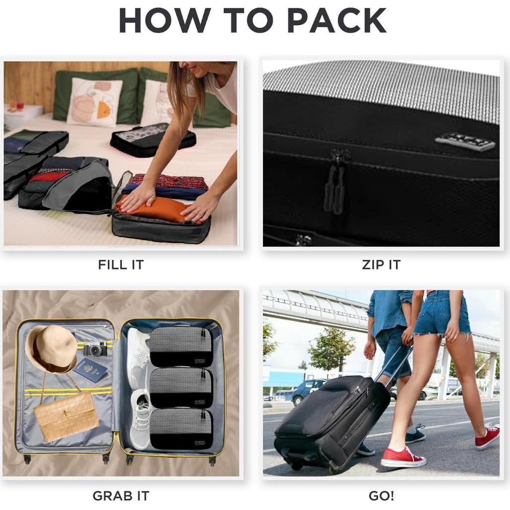 Cubos de Empaque Grandes Dot&Dot 5pc Negro para Viaje