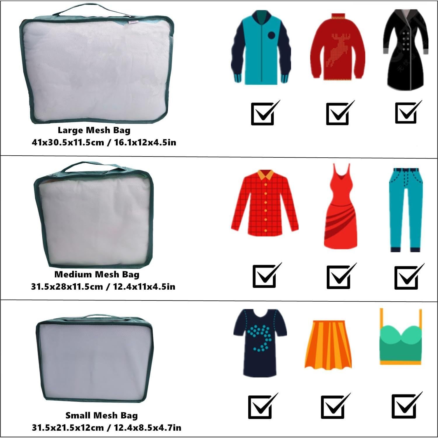 7 Cubos de Compresión para Equipaje GUIFIER Verde Oscuro