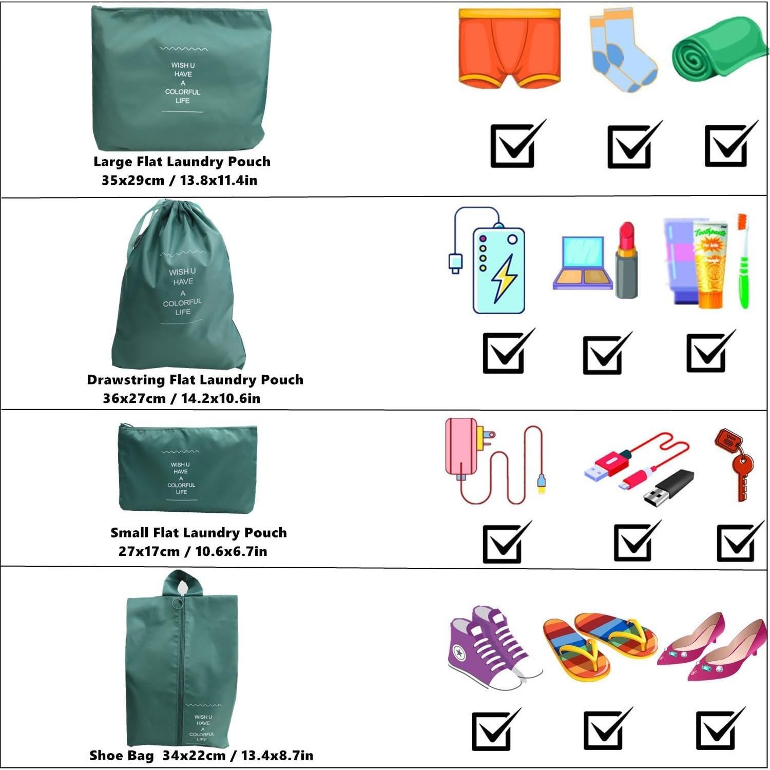 7 Cubos de Compresión para Equipaje GUIFIER Verde Oscuro