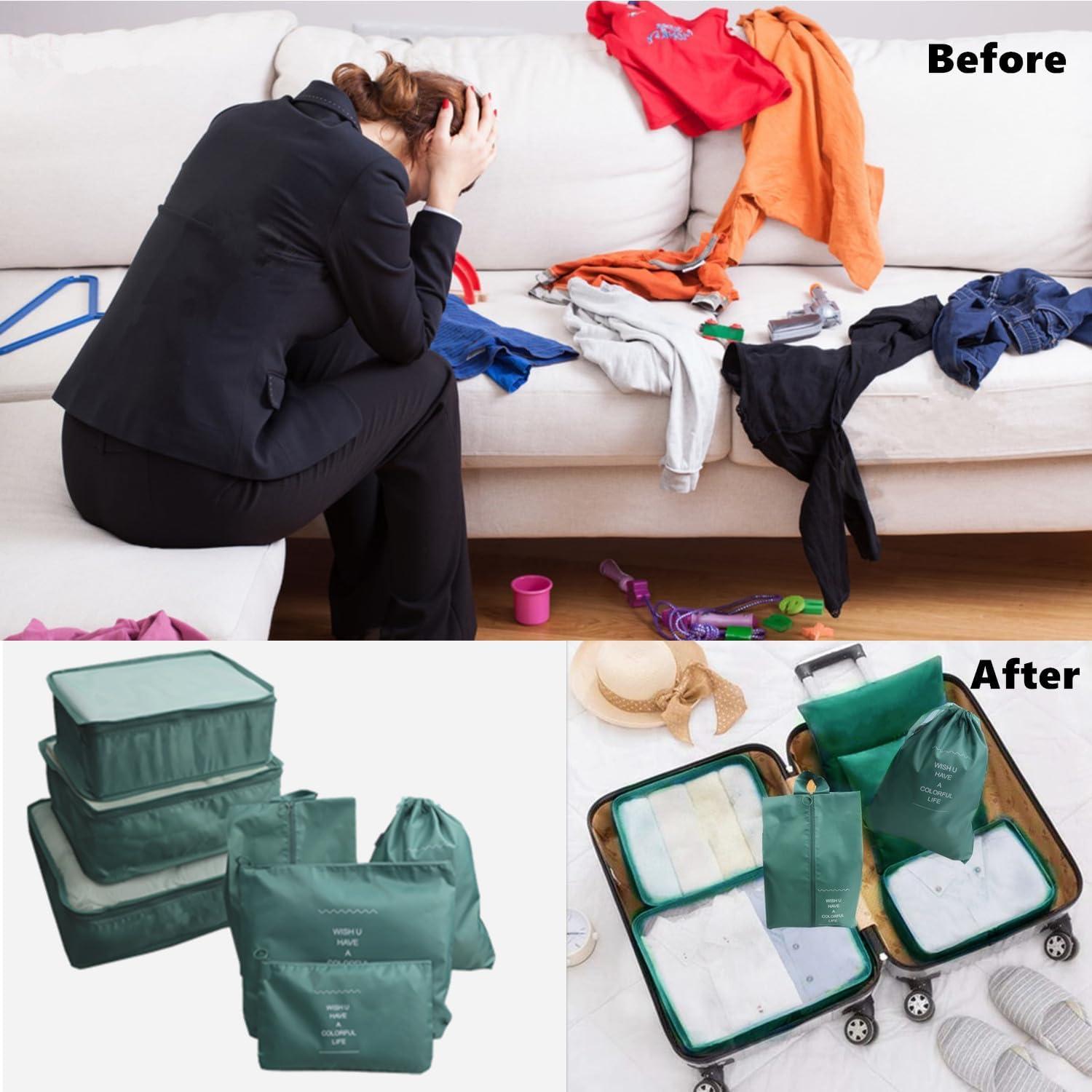 7 Cubos de Compresión para Equipaje GUIFIER Verde Oscuro