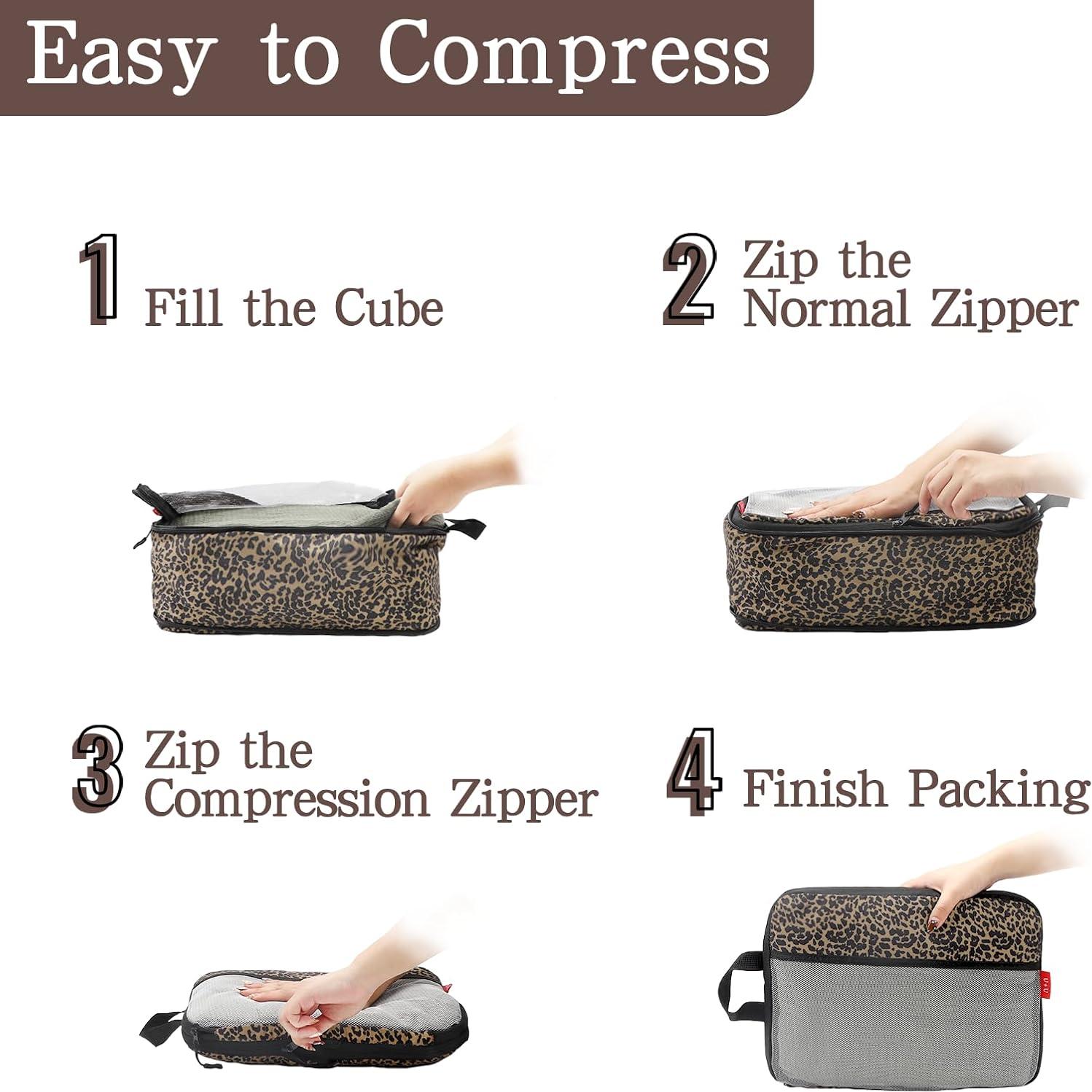 Cubos de Compresión U+U 4 Set Leopardo para Viaje 30.68x19.30cm