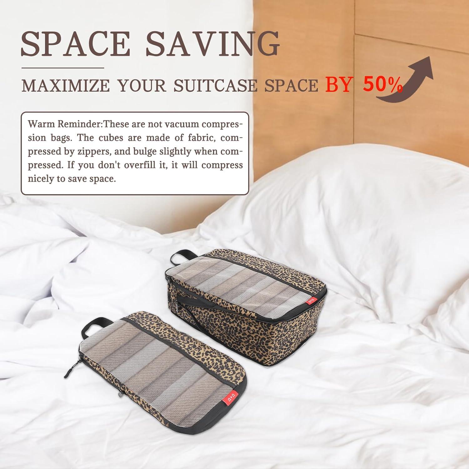 Cubos de Compresión U+U 4 Set Leopardo para Viaje 30.68x19.30cm