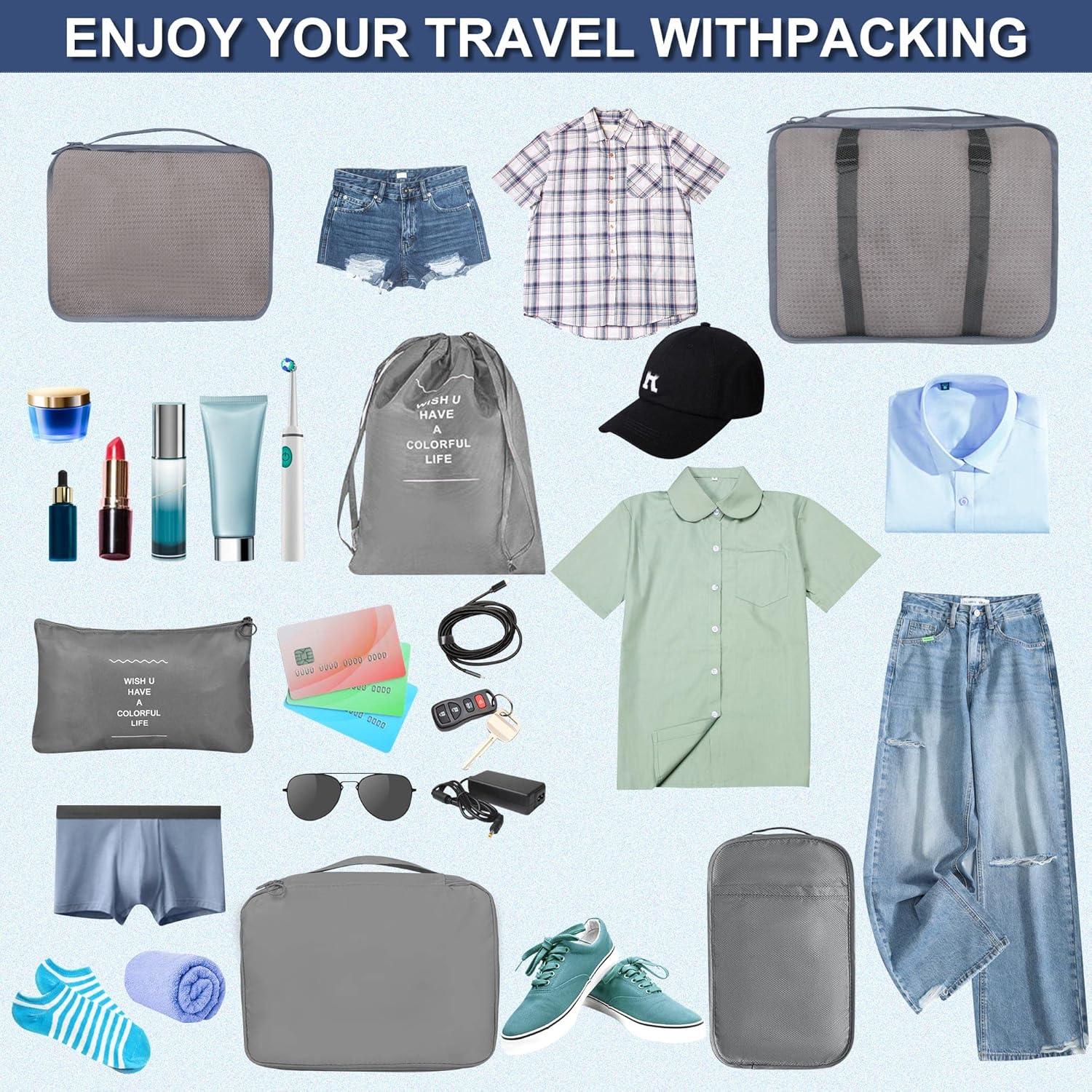 Set de 8 Cubos de Empaque kingdalux Gris para Viaje