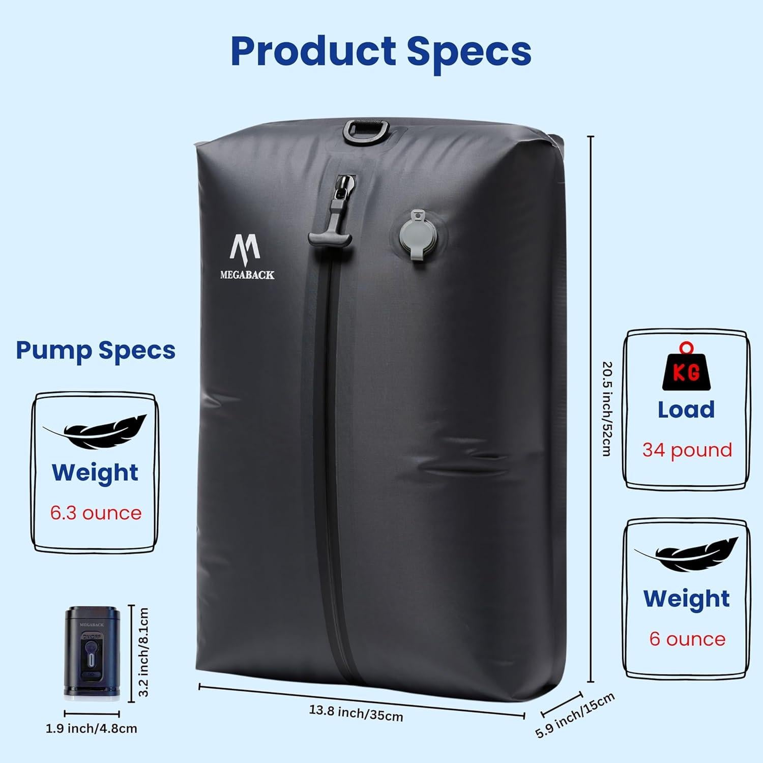 Bolsas de Vacío MEGABACK 2PC+Bomba Impermeables 30L