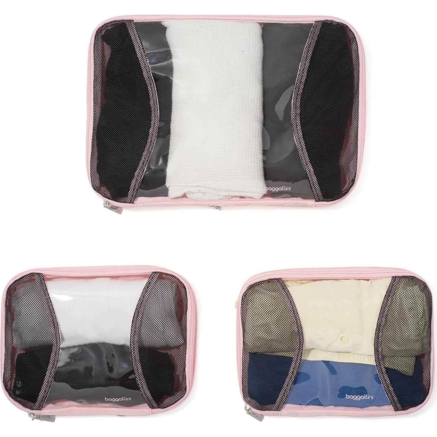 Juego de 3 Cubos de Compresión Baggallini Nylon Rosa