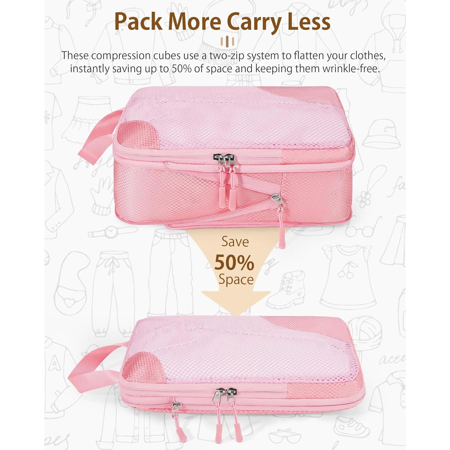 Set de 7 Cubos de Compresión TRMFUSA Rosa para Viaje