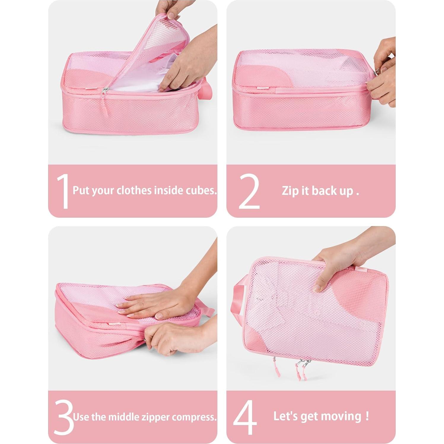 Set de 7 Cubos de Compresión TRMFUSA Rosa para Viaje