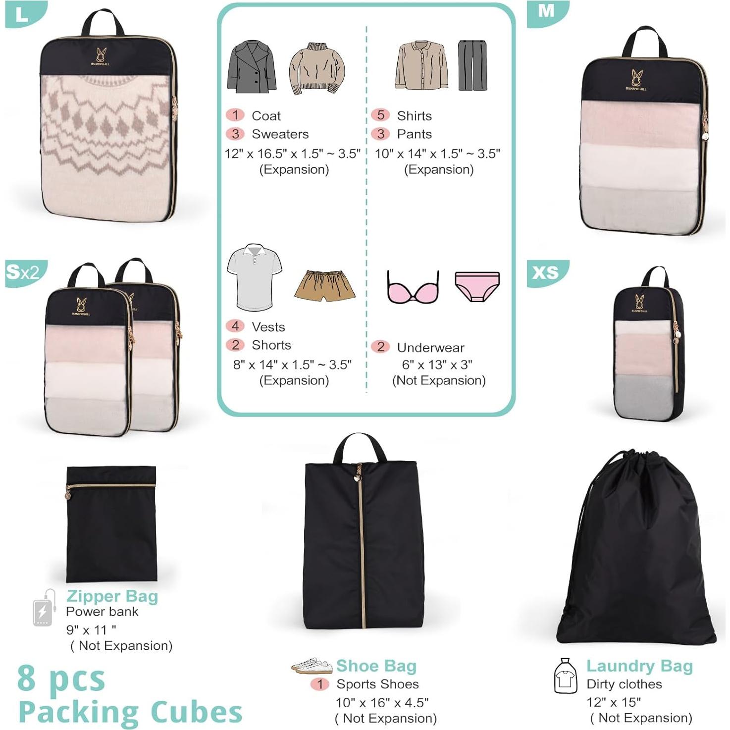 Cubos de Compresión Expandibles Bunnychill 6 Set Negro