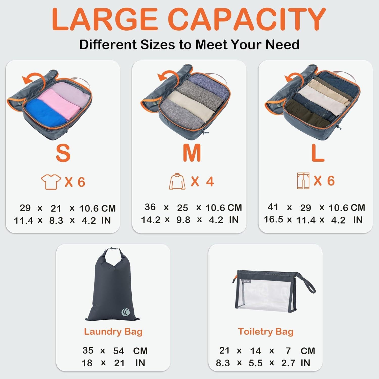 Cipway Cubos de Compresión para Equipaje 6 Piezas Gris