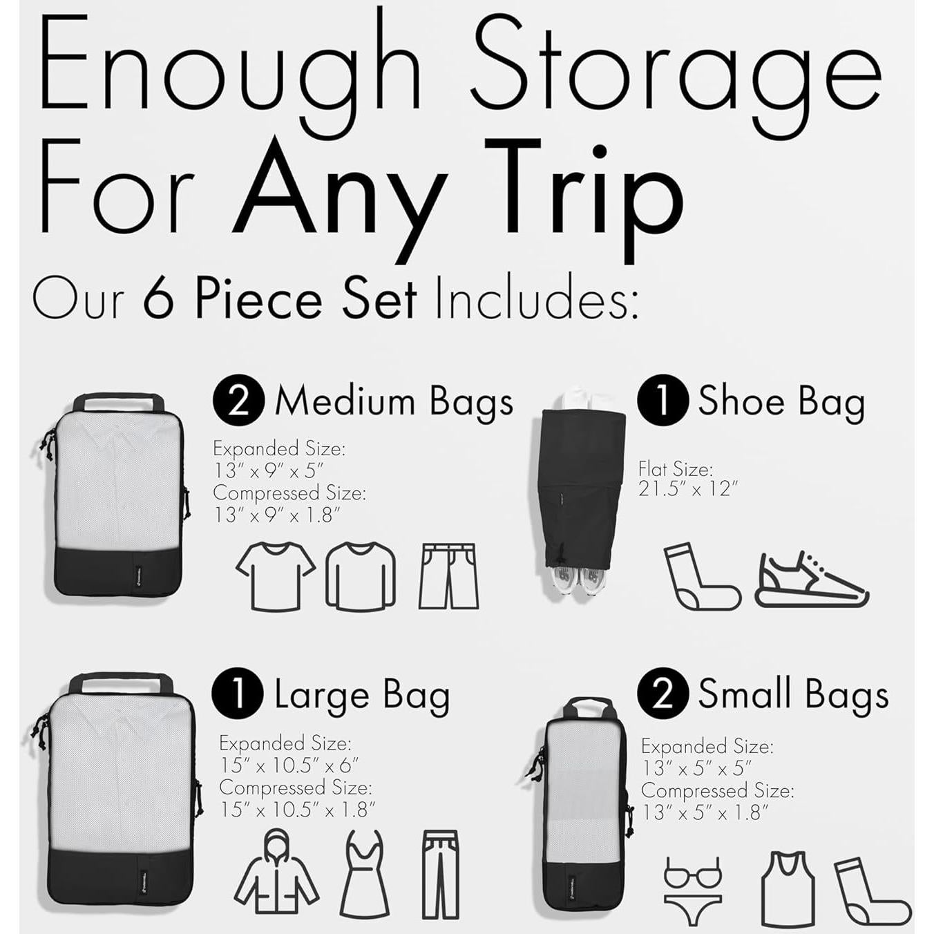 Cubos de Compresión Carrywell Set de 6 Negro Livianos